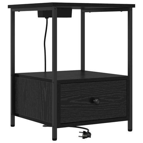 vidaXL Bedside Cabinet with Charging Station 2 pcs Black oak