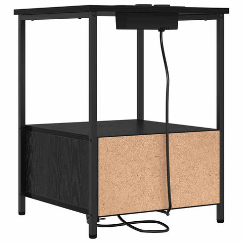 vidaXL Bedside Cabinet with Charging Station 2 pcs Black oak