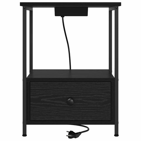 vidaXL Bedside Cabinet with Charging Station 2 pcs Black oak
