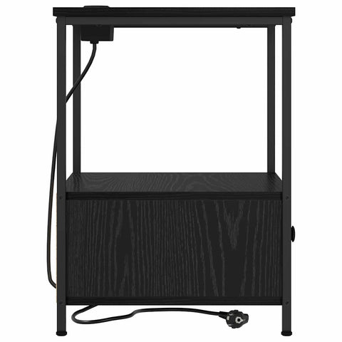 vidaXL Bedside Cabinet with Charging Station 2 pcs Black oak