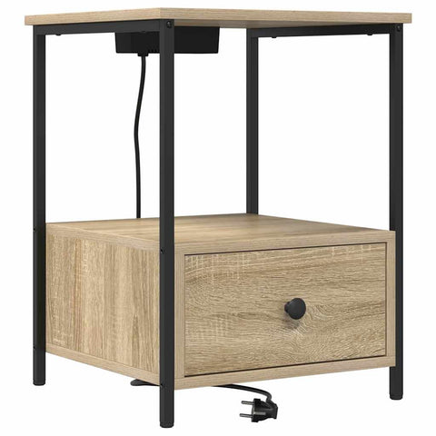 vidaXL Bedside Cabinet with Charging Station with Drawer Sonoma oak