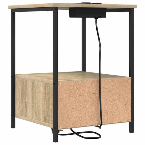 vidaXL Bedside Cabinet with Charging Station with Drawer Sonoma oak