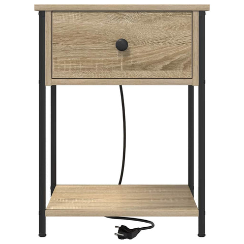 vidaXL Bedside Cabinet with Charging Station with Drawer Sonoma oak
