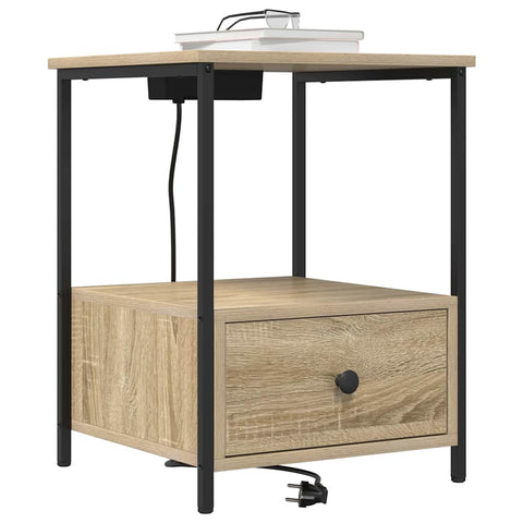 vidaXL Bedside Cabinet with Charging Station with Drawer Sonoma oak