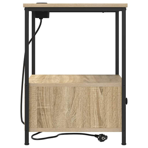 vidaXL Bedside Cabinet with Charging Station with Drawer Sonoma oak