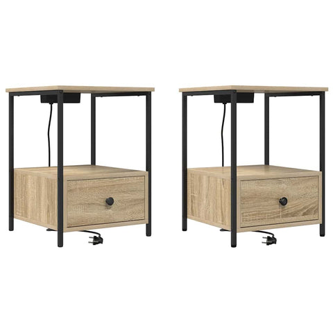vidaXL Bedside Cabinet with Charging Station 2 pcs Sonoma oak