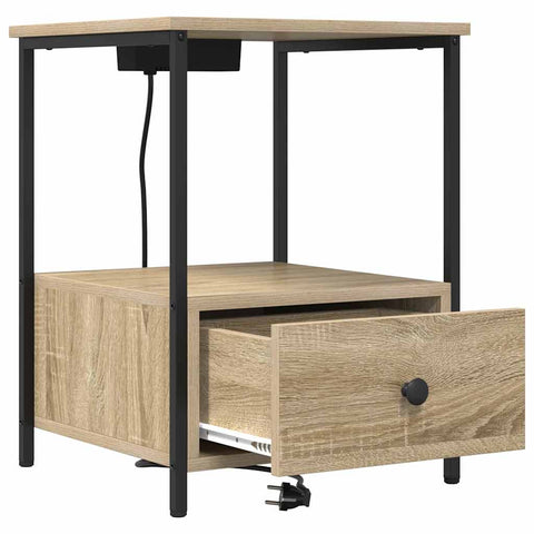vidaXL Bedside Cabinet with Charging Station 2 pcs Sonoma oak
