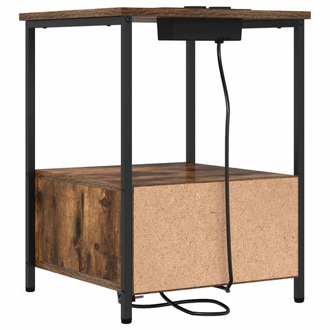 vidaXL Bedside Cabinet with Charging Station with Drawer Smoked oak