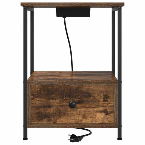 vidaXL Bedside Cabinet with Charging Station with Drawer Smoked oak