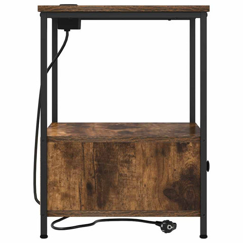 vidaXL Bedside Cabinet with Charging Station with Drawer Smoked oak