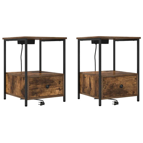 vidaXL Bedside Cabinet with Charging Station 2 pcs Smoked oak