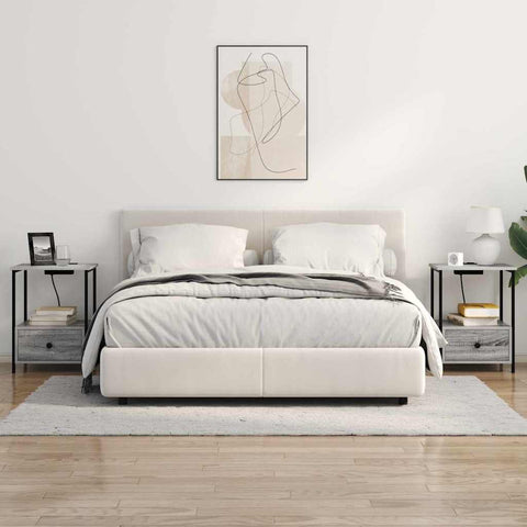 vidaXL Bedside Cabinet with Charging Station with Drawer Grey sonoma