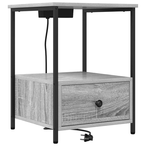 vidaXL Bedside Cabinet with Charging Station with Drawer Grey sonoma