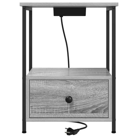 vidaXL Bedside Cabinet with Charging Station with Drawer Grey sonoma