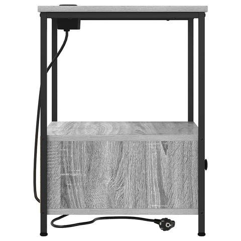 vidaXL Bedside Cabinet with Charging Station 2 pcs Grey sonoma
