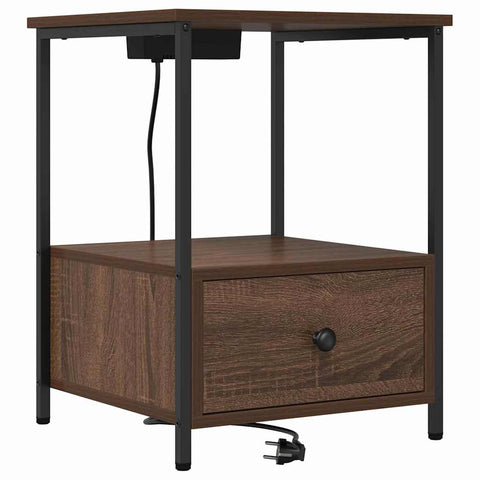 vidaXL Bedside Cabinet with Charging Station Brown oak Engineered Wood