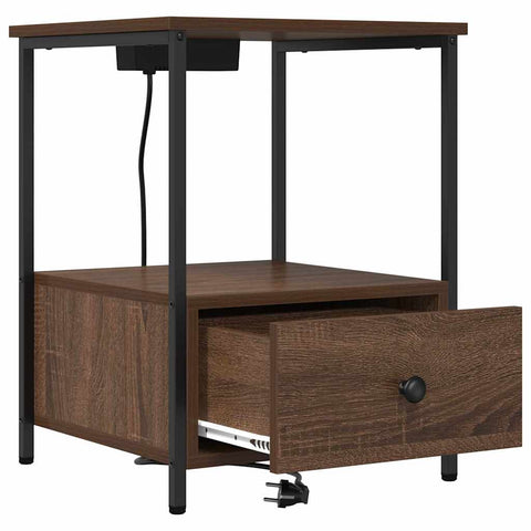 vidaXL Bedside Cabinet with Charging Station Brown oak Engineered Wood