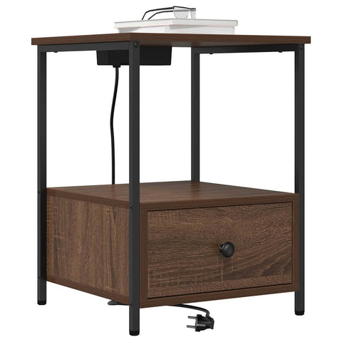 vidaXL Bedside Cabinet with Charging Station Brown oak Engineered Wood