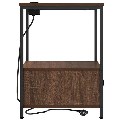 vidaXL Bedside Cabinet with Charging Station Brown oak Engineered Wood