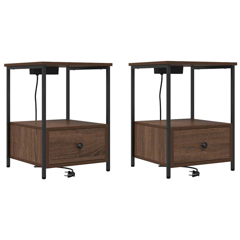 vidaXL Bedside Cabinet with Charging Station 2 pcs Brown oak