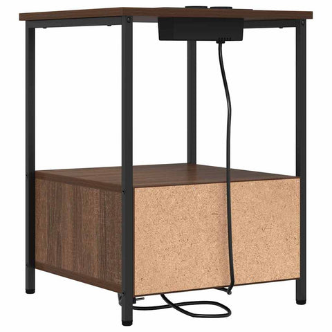 vidaXL Bedside Cabinet with Charging Station 2 pcs Brown oak