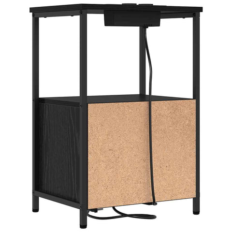 vidaXL Bedside Cabinet with Charging Station Black oak Engineered Wood