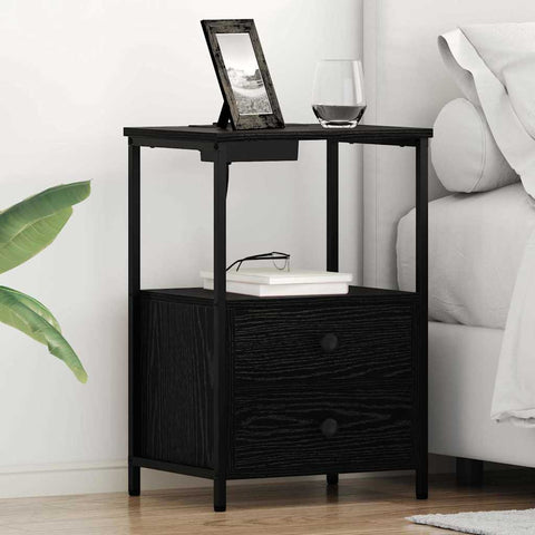 vidaXL Bedside Cabinet with Charging Station 2 pcs Black oak