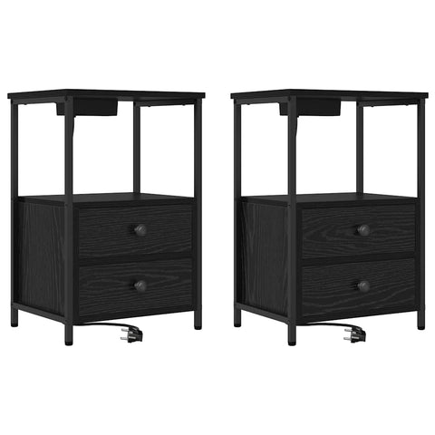 vidaXL Bedside Cabinet with Charging Station 2 pcs Black oak