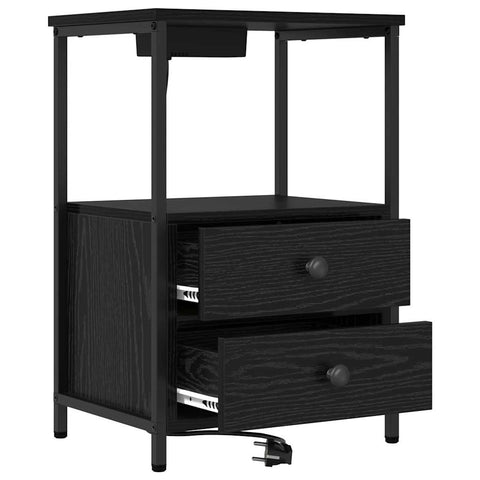 vidaXL Bedside Cabinet with Charging Station 2 pcs Black oak