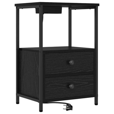 vidaXL Bedside Cabinet with Charging Station 2 pcs Black oak