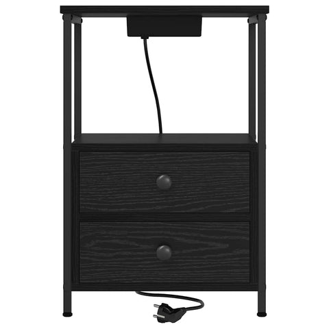 vidaXL Bedside Cabinet with Charging Station 2 pcs Black oak