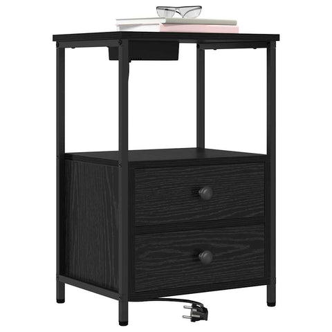 vidaXL Bedside Cabinet with Charging Station 2 pcs Black oak