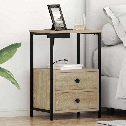 vidaXL Bedside Cabinet with Charging Station with Drawer Sonoma oak