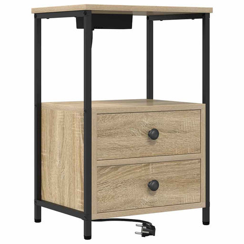 vidaXL Bedside Cabinet with Charging Station with Drawer Sonoma oak