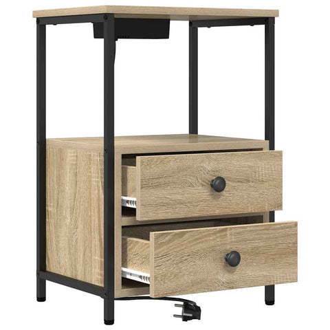 vidaXL Bedside Cabinet with Charging Station with Drawer Sonoma oak