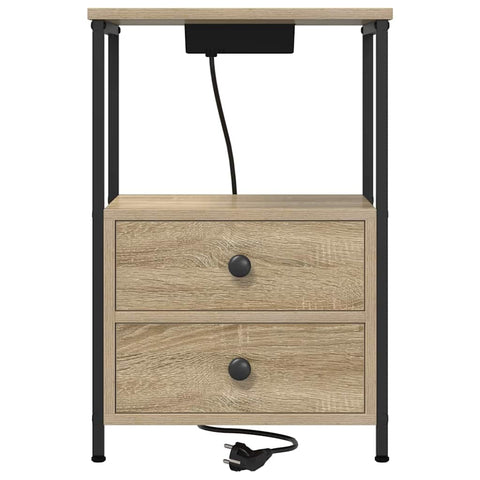 vidaXL Bedside Cabinet with Charging Station with Drawer Sonoma oak