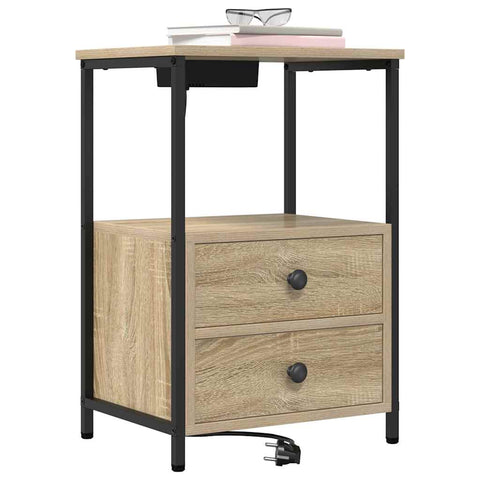 vidaXL Bedside Cabinet with Charging Station with Drawer Sonoma oak