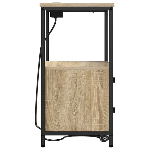 vidaXL Bedside Cabinet with Charging Station with Drawer Sonoma oak