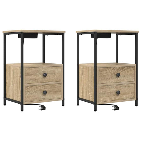 vidaXL Bedside Cabinet with Charging Station 2 pcs Sonoma oak
