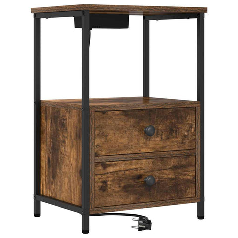 vidaXL Bedside Cabinet with Charging Station with Drawer Smoked oak