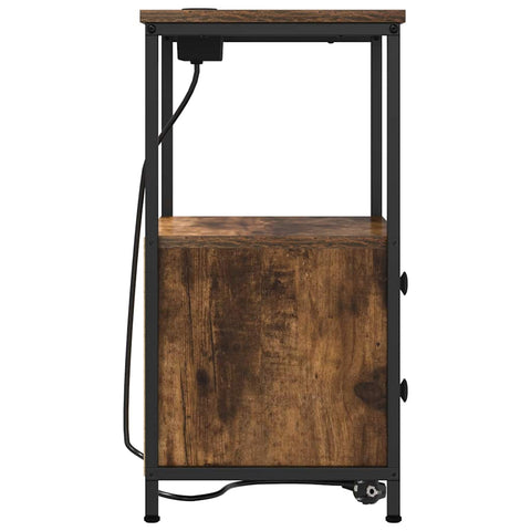 vidaXL Bedside Cabinet with Charging Station with Drawer Smoked oak