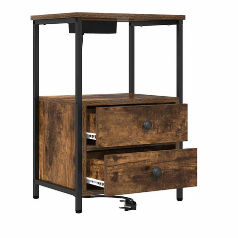 vidaXL Bedside Cabinet with Charging Station 2 pcs Smoked oak