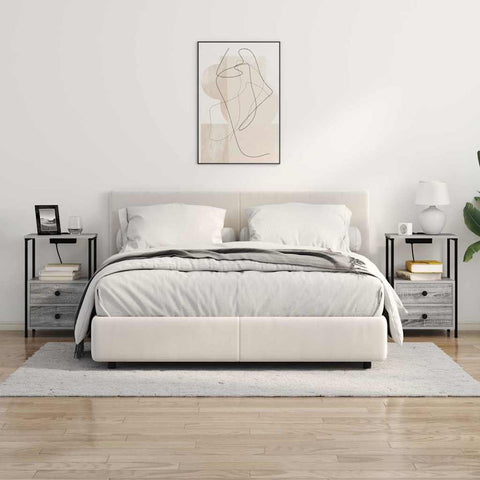 vidaXL Bedside Cabinet with Charging Station 2 pcs Grey sonoma