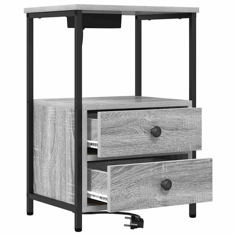 vidaXL Bedside Cabinet with Charging Station 2 pcs Grey sonoma