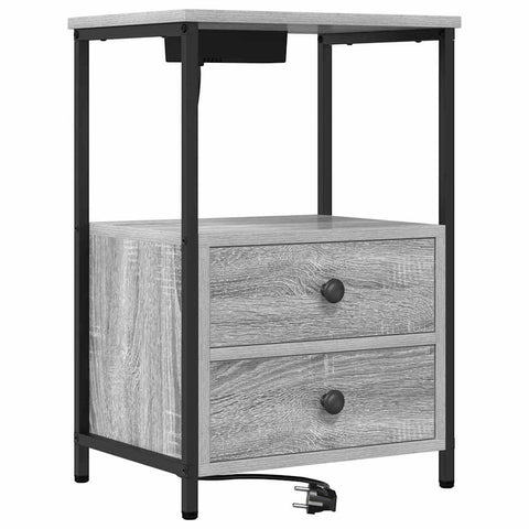vidaXL Bedside Cabinet with Charging Station 2 pcs Grey sonoma
