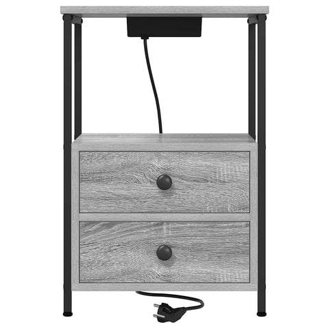 vidaXL Bedside Cabinet with Charging Station 2 pcs Grey sonoma
