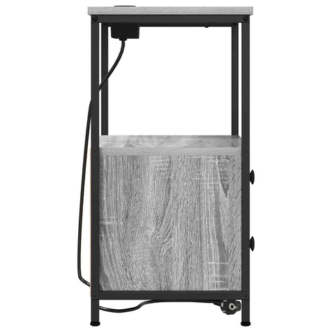 vidaXL Bedside Cabinet with Charging Station 2 pcs Grey sonoma