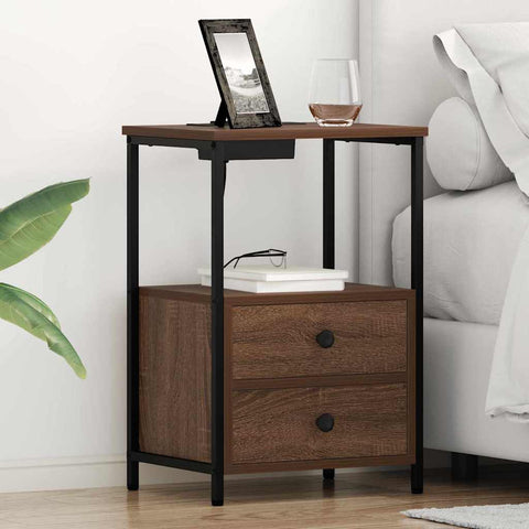 vidaXL Bedside Cabinet with Charging Station 2 pcs Brown oak