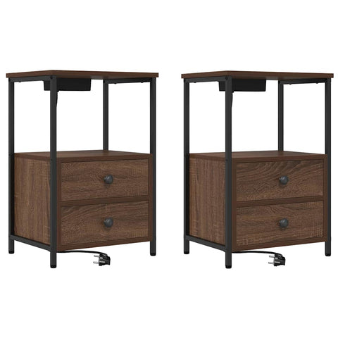 vidaXL Bedside Cabinet with Charging Station 2 pcs Brown oak
