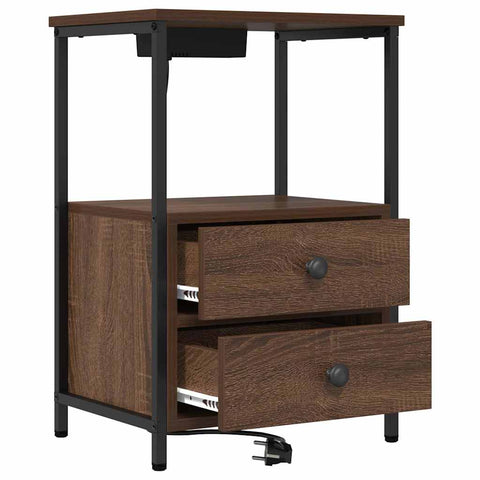 vidaXL Bedside Cabinet with Charging Station 2 pcs Brown oak